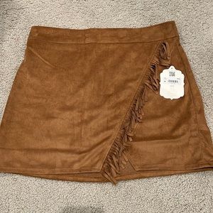 NWT Alter’d State Camel Suede Fringe Mini Skirt size M